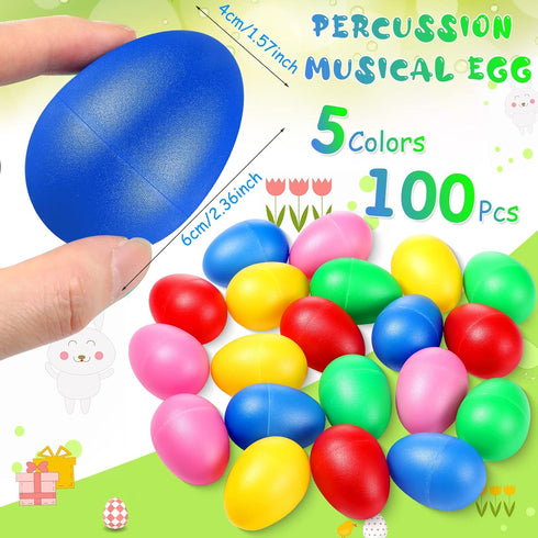 100 Pieces Egg Shakers Musical Instruments, Plastic Easter Egg Shaker for Kids Toys, 5 Colors