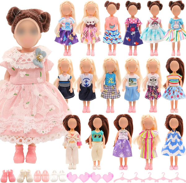 Miunana 21 PCS Girl Doll Clothes Dress Outfits & Shoes for 4-6 Inch Dolls, Includes 4 Pairs of Shoes