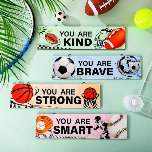 4 Geetery Pcs Sport Bedroom Wall Decor Boys Room Decor for Kids Soccer Basketball Baseball Football Wall Art
