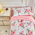 Set 4 Set Flower Toddler Bedding for Girls Pieces White Floral Toddler Bed with Pink Roses and Green Leaves - Includes