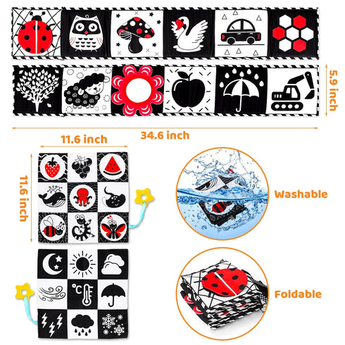 Black and White High Contrast Baby Toys 0-6 Months, Montessori Tummy Time Sensory Crinkle Toys for Newborn Infant