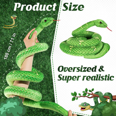 71in Large Snake Plush - Stuffed Animal Toy Snakes for Kids, Giant Lifelike Plush Snake for Birthday Gift Party Prank