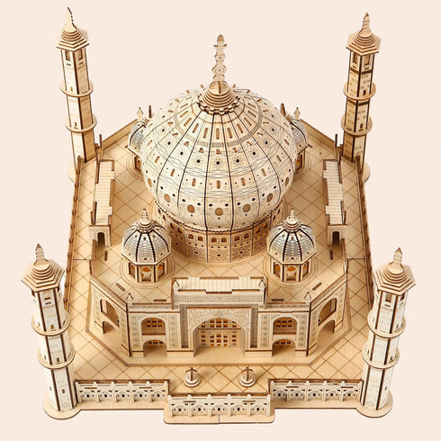 3D Wooden Puzzle for Adults, Taj Mahal Wood Model with LED Light, Self-Assembly Mechanical Building Kit
