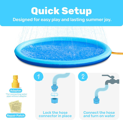 60" (60in, SLOOSH Non-Slip Splash Pad Sprinkler - Outdoor Water Toys Play Mat for Toddlers Kids Dogs, Outside Thickened