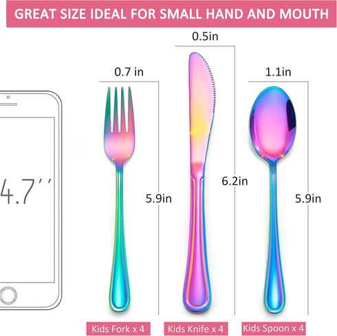 LIANYU 9-Piece Rainbow Kids Silverware Set, Stainless Steel Toddler Utensils, Knife Fork Spoon, Dishwasher Safe