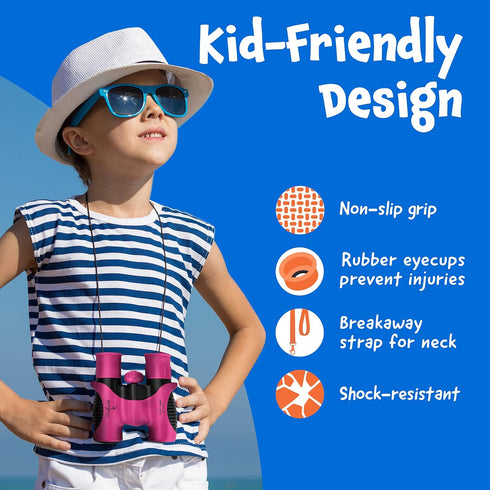 THINKPEAK 8x21 Binoculars for Kids 8-12, Birthday Gifts for Boys and Girls, Pink Color