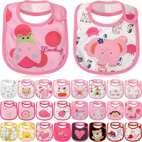 HooLing 24 Pcs Toddler Bibs Waterproof Baby Cotton Soft Girl Drool Bibs Feeding