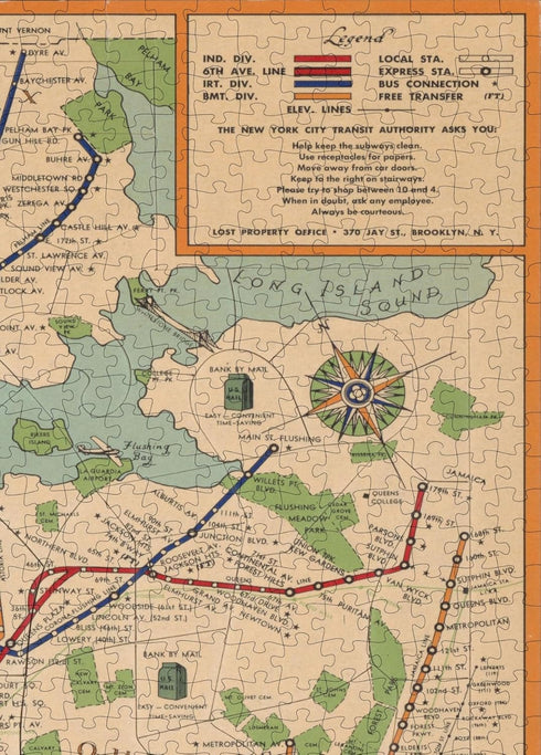 1954 Map of New York City Subway - 1000 Piece Jigsaw Puzzle for Adults, NY Underground