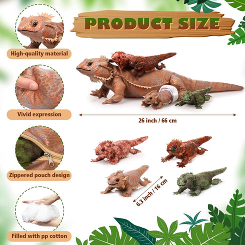 5 Set 26 Inch 4 Lenwen Pcs Bearded Dragon Stuffed Animal Earth Day Reptile Gifts Large Lizard Iguana Plush Toy