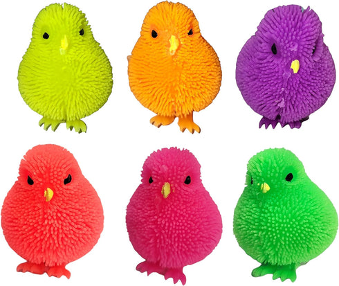 6 Pack (3") (6) - Neon Color Chick Puffers Chicken Stress Relief Fun Soft Toys for Party Favors. Great for Soothing