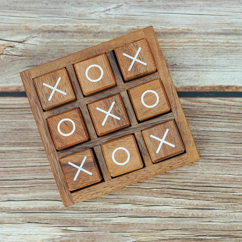 Wooden XO Blocks Tic Tac Toe Board Game by BSIRI - Ideal for Kids and Family Game Night, Unique Gifts