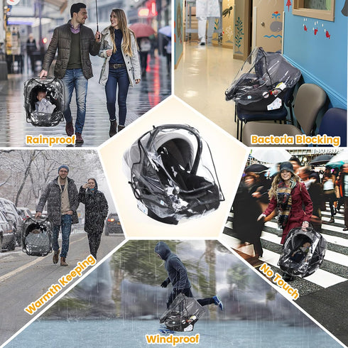 Universal Car Seat Rain Cover, Food Grade EVA, Waterproof Weather Shield for Infant Car Seat with Storage Bag