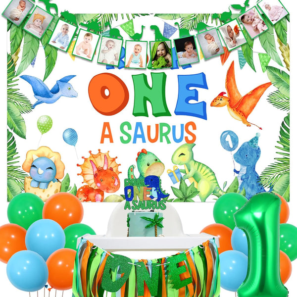 Dinosaur 1st Birthday Decorations Boy - Roar One Backdrop, Dinosaur Monthly Photo
