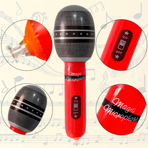 6 Pieces Inflatable Microphones, Random Colors, 9.8 Inches Birthday Party Decorations, 80s 90s Cosplay Supplies