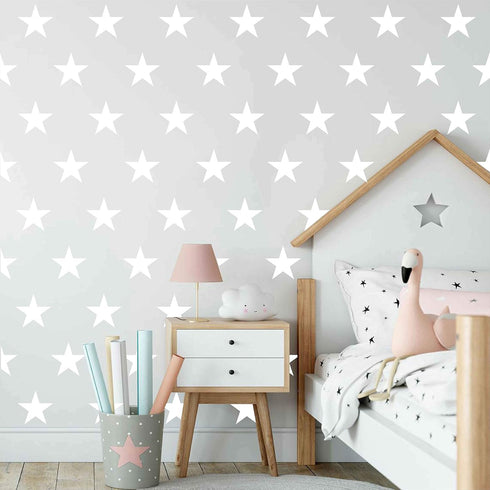 48pcs/Set Large White Stars Vinyl Wall Decor Stickers, DIY White Star Wall Decals for Kids Room