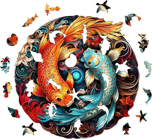 Wooden Puzzles for Adults, Yin Yang Fish (S-100pcs) Wooden Jigsaw Puzzles Kids, 8.4 * 8.3in Unique Shaped Animal Wood Puzzles Adults, Wooden Animal Puzzles Birthday Gifts Family Puzzle Games