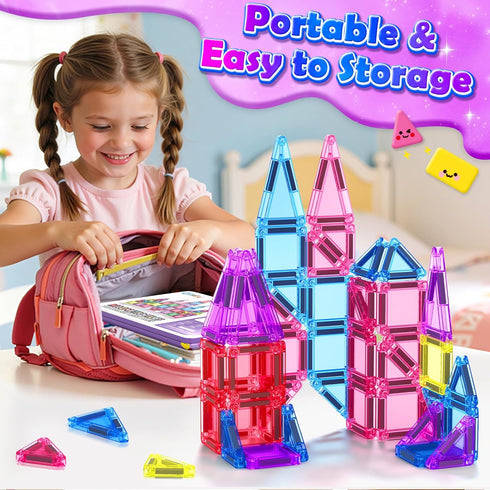 Set 3+ Coodoo Mini Magnetic Tiles with Iron Box, Travel Essentials Portable Magnet Building Blocks, Montessori