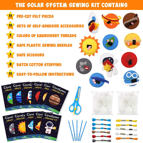 7 8 9 10 11 12 Set 11 CiyvoLyeen Space Sewing Kit for Kids Solar System DIY Activity Kids Felt Craft Supplies for Girls