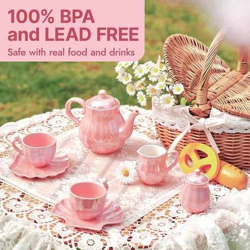 Set, Set Giant bean Porcelain Tea Pearl Pink Real Tea Party for Little Girls, British Royal Princess Series Teapot