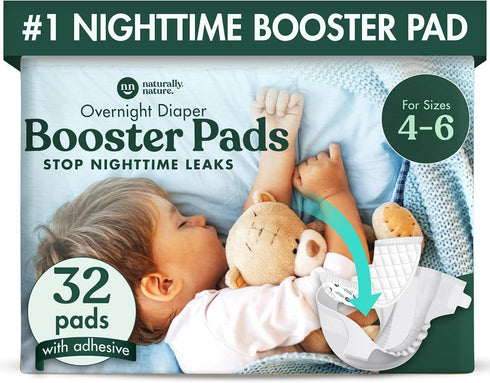 Naturally Nature Overnight Diaper Booster Pads, Stops Overnight Leaking, Diaper Liners for