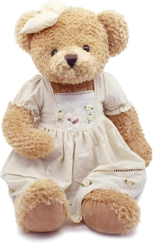 Oitscute Big Baby Teddy Bear with Cloth - Cute Stuffed Animal Soft Plush Toy 25" (White & Brown)
