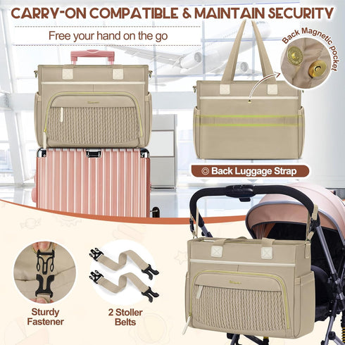 RAINSMORE Diaper Bag Tote, Large Diaper Baby Bag Waterproof Multifunctional Diaper Bag with Pacifier Case & Changing