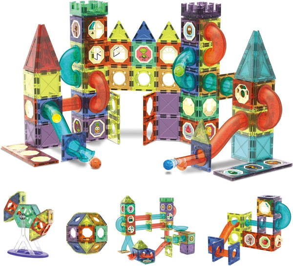 Contixo STEM Building Toys - 110 pcs Marble 3D Magnetic Run Tiles