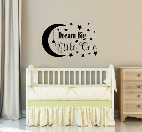 Dream Big Little One Wall Decal, Nursery Decor, Removable Vinyl Wall Stickers, Quote Decal, A34 (Big, Black)