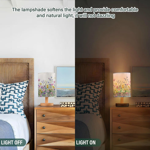 Vdsrup Table Lamp Wildflowers Colorful Nightstand lamp Fabric Lamps with Wood Base Fabric Shade Bedside Desk Lamps