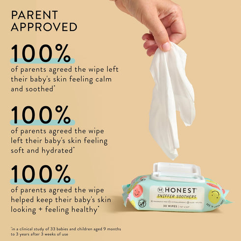 The Honest Company Plant-Based Snot Removing Wipes, Soothing Nose + Face Wipes with Aloe, 30 Count