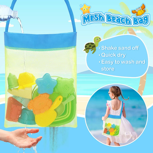 Set 3-10 RACPNEL Collapsible Beach Toys for Kids, Foldable Sand Bucket and Shovels with Mesh Bag, Sand Castle Building