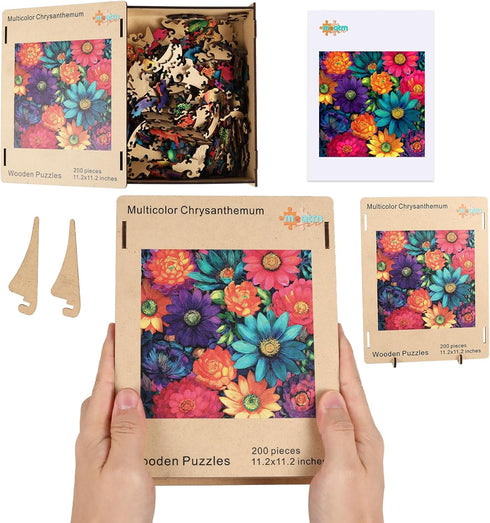 200 11.2x11.2 MEATRN Multicolor Chrysanthemum Wooden Puzzles for Adults Pcs, in, Fun Educational Wood Puzzle, Handmade