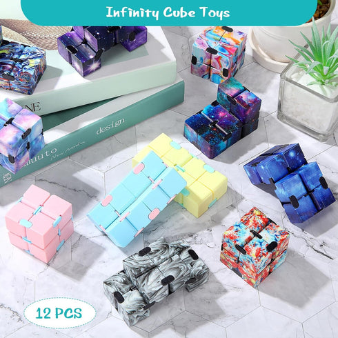 Gejoy 12 Pieces Mini Cube Blocks Desk Toy Magic Sensory Tool Blocks Puzzle Flip Cube for Teens Adults Birthday Favors