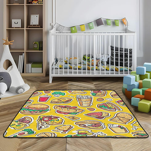 YETTASBIN 50 50 Inch Tummy Fast Food Baby Play Mat for Floor x - Portable Soft Quilted Crawling Mat Waterproof Foldable