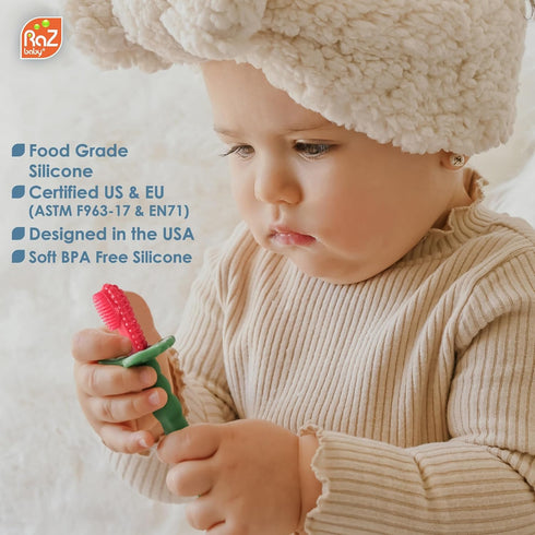 Razbaby RaZberry Baby Teether & Toothbrush, BerryBumps for Sore Gums, Perfectly Sized, 1 Oz