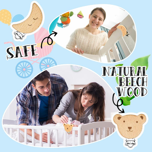 10 Boao Pcs Wood Pacifier Clips Toy Suspender Clips Charm DIY Pacifier Holder for Baby Toddler Teething Grasping