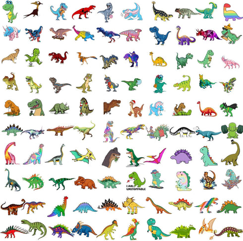 100PCS Dinosaur Stickers, Cute Waterproof Cartoon Stickers for Kids, Teaching Rewards, Dino Party Favourites, Stocking