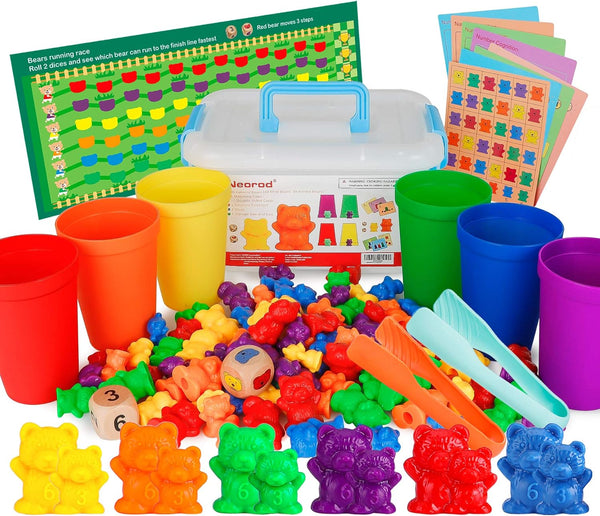 Rainbow Counting Bears with Matching Sorting Cups - 90 Piece STEM Educational Math Manipulatives Toy Set for Toddlers