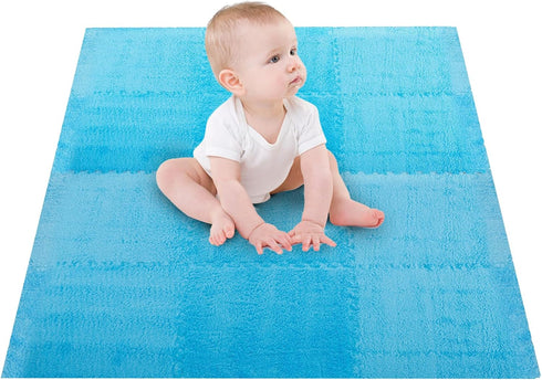 12 (11.8", pcs Thickened Plush Foam Interlocking Floor Mats, Foam Mats for Floor Baby with Edgings, Soft Anti-Slip