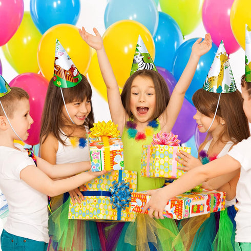 30 Pcs Animal Party Hats for Kids Safari Birthday Cone Hats for Jungle Zoo Birthday Party Supplies