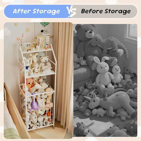 Yoimori 3 Nursery(57.9H) Stuffed Animal Storage Zoo Tier - Large Stuffed Animals Holder Wood and Metal Plush Toy