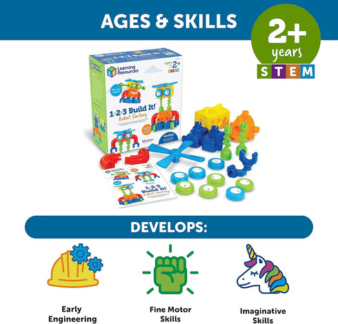 1-2-3 Learning Resources Build It! Robot Factory - Building Toys, Early Engineering and Science, STEM Activities, Fine