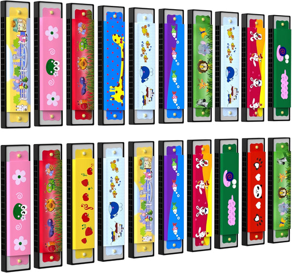 20 Pcs Harmonica for Kids, Birthday Party Favor Musical Instrument, Cartoon Double Row Harmonica Bulk Toy for Goodie