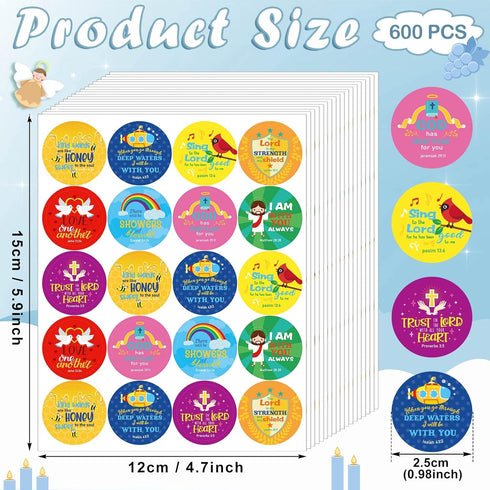 600 Pcs Christian Stickers for Kids, Bible Verse Faith Jesus Stickers for Toddler Art Crafts Supplies