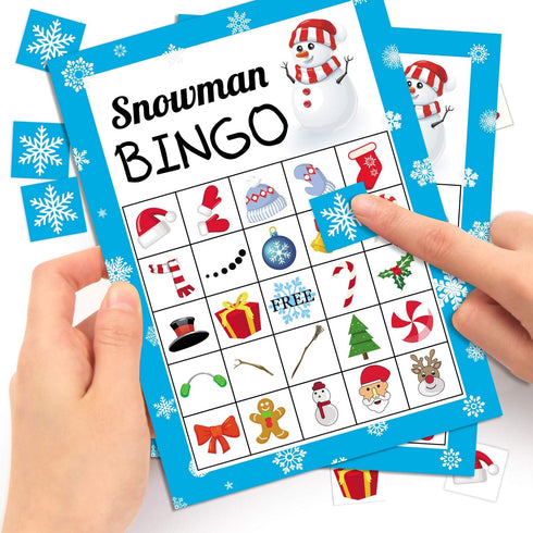 Joy Bang Christmas Bingo Game for Kids & Adults, Snowman Bingo Game for 24 Players Christmas Party Activities