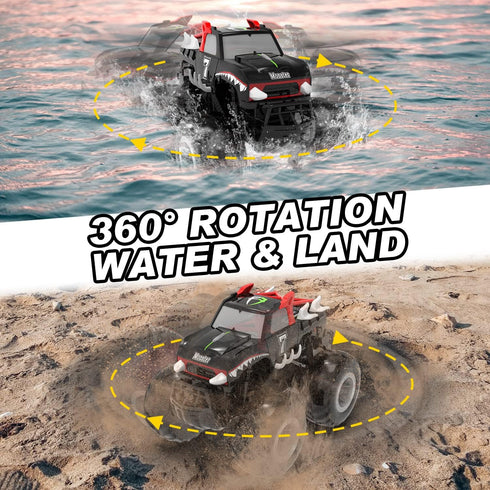 Amphibious Remote Control Car Toys for Boys, 2.4 GHz 1:16 All Terrain Off-Road RC Car, Kids Pool Toys