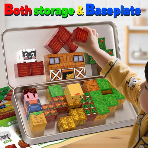 35PCS 3-8, 3-5Fun Farm Animal Magnetic Building Blocks Travel Toys, Magnetic Cubes for Kids Portable STEM Building