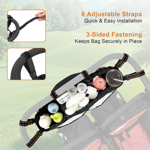 OVNTHYK GT2, 2 Double Stroller Organizer for Bob Duallie and Baby Jogger City Mini Double Jogging Stroller Caddy