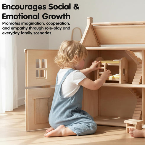 Set PlanToys Wooden Childrens Room Classic for Montessori Small World Play | Creative Role Play and Social Interaction