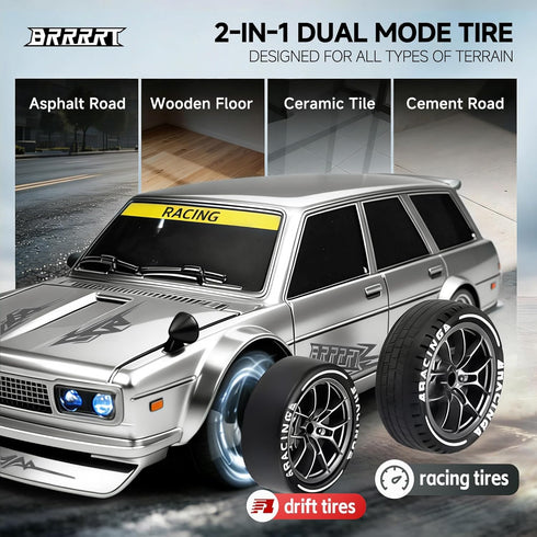 BRRRRT 4WD Car,1:24 Car,20KM/H 6+ High Speed RC Drift Remote Control Mini RC Drift Car with LED Lights,Adjustable High